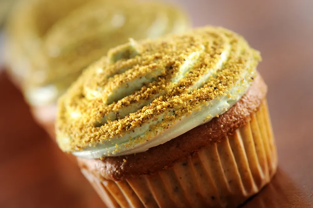 Pistachio matcha cupcake, patisserie product photography Doha